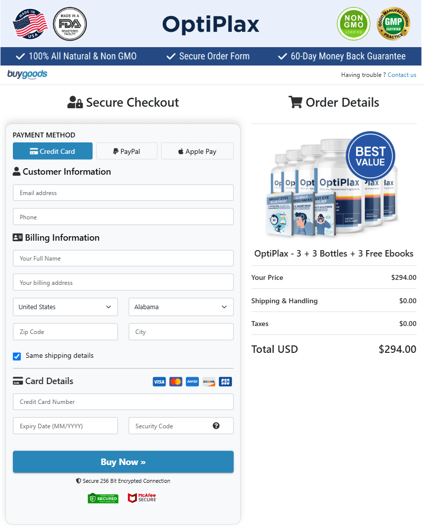 OptiPlax secure checkout